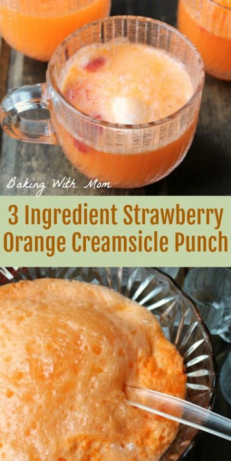 3 ingredient strawberry orange creamsicle punch easy punch recipe great for bridal showers #punch #drink #easyrecipe #orangedrink Easter Punch For Kids, Easter Punch Recipes Non Alcoholic, Creamsicle Punch, Easter Punch Recipes, Easy Punch Recipe, Orange Punch Recipes, Bridal Shower Punch Recipes, Bridal Shower Punch, Punch Recipes For Kids