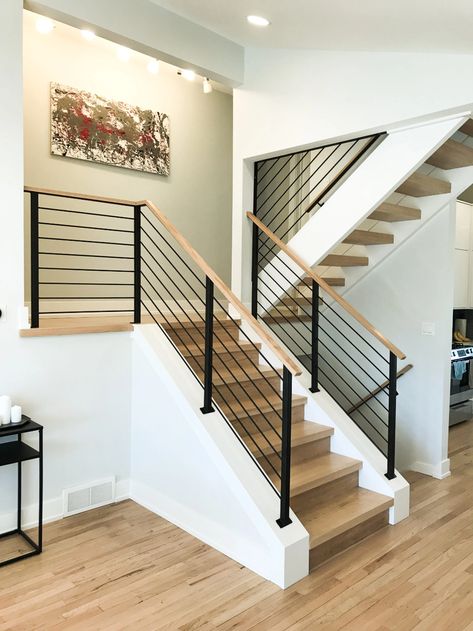 Metal Banister, Interior Handrails, Metal Stair Railing, Interior Stair Railing, Modern Railing, Interior Railings, Modern Stair Railing, Metal Railing, Metal Interior