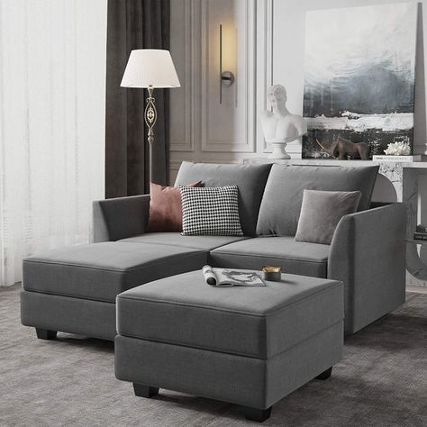 Amazon.com: HONBAY Convertible Sectional Couch Modular Sofa with Reversible Chaise Sectional Sofa Set with Storage, Aqua Blue: Home & Kitchen Grey Sectional Couch, Living Pequeños, Comfy Sectional, Modular Sofa Bed, Couches For Small Spaces, Small Couch, Couch With Ottoman, Sectional Sofa With Chaise, L Shaped Couch