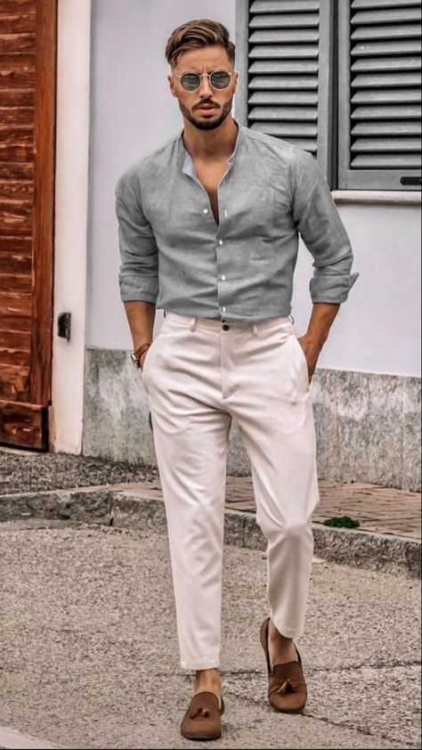 Summer Wedding Man Guest, Linen Men Outfit, Casual Summer Wedding Guest Outfit, Italy Spring Outfits, Linen Outfit Men, Summer Wedding Men, Mens Wedding Guest Outfit, Italian Men Style, Wedding Guest Outfit Men