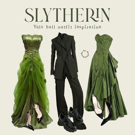 Slytherin Outfit Yule Ball, Slytherin Yule Ball Dresses Aesthetic, Yule Ball Dress Slytherin, Yule Ball Dress Aesthetic, Slytherin Aesthetic Fashion, Ball Dress Aesthetic, Yule Ball Harry Potter, Slytherin Closet, Slytherin Yule Ball