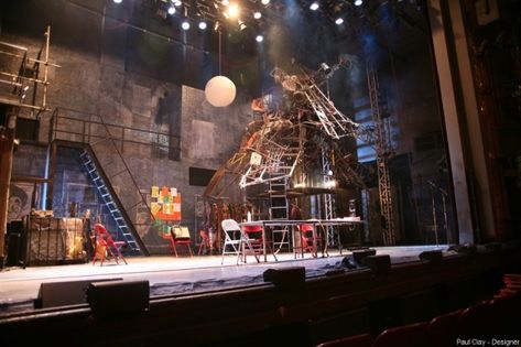 Paul Clay's Set Design, and Projections Design, for the Broadway Production of RENT, Metal Sculpture and Paper Moon, from the Paul Clay Design website. Curtains The Musical, Rent Broadway, Rent The Musical, Musical Set Design, Tibor Kalman, Rent Musical, Jonathan Larson, Technical Theatre, Teaching Theatre