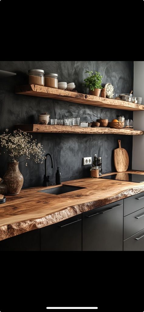 Real Wood Countertops, Live Edge Backsplash Kitchen, Natural Wood Countertops Live Edge, Raw Edge Wood Countertops, Butcher Block Bar Counter, Raw Edge Countertop, Espresso Butcher Block Countertops, Live Edge Countertop Kitchen, Cedar Countertop