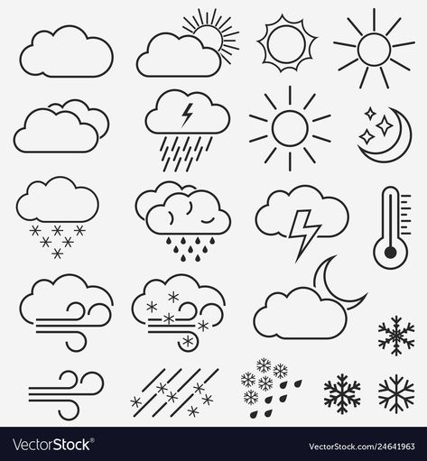 Rain Illustration, Spanish Projects, Preschool Weather, Rain Weather, Technology Life, Sun Clouds, Teaching Biology, Weather Icons, Vector Line