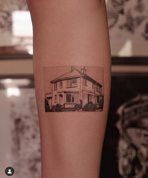 Tattoo Of House, Old House Tattoo, Fine Line House Tattoo, Such A Pretty House Tattoo, Childhood Home Tattoo, House Tattoo Minimalist, Architect Tattoo, Needle Phobia, House Tattoos