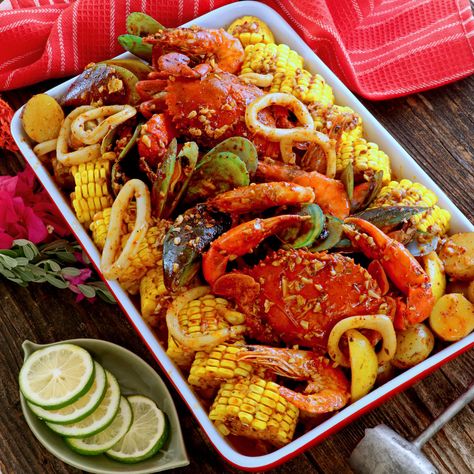 Cajun Seafood Boil | Foxy Folksy Baked Baby Potatoes, Mixed Seafood Recipe, Cajun Boil, Baked Mussels, Cajun Seafood Boil, Garlic Knots Recipe, Seafood Medley, Cajun Seafood, Seafood Mix