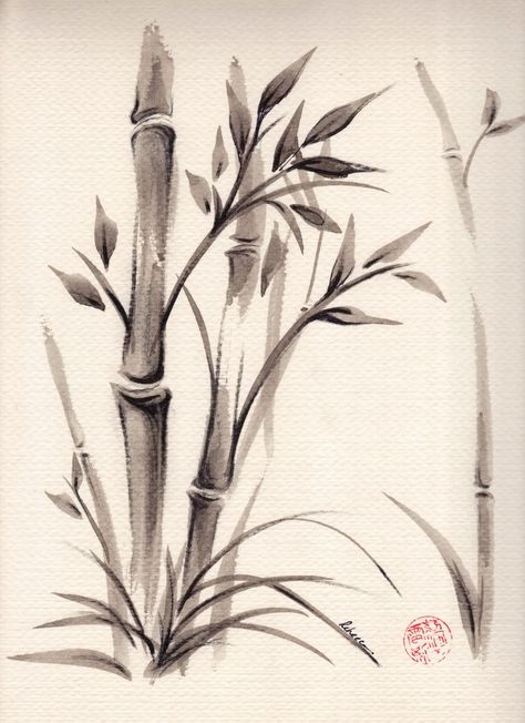 Follow me on Instagram @onefroggyevening Drawing Bamboo, Bamboo Art Painting, Bamboo Drawing, Japanese Ink Painting, Wash Painting, Sumi E Painting, Ink Wash Painting, Japanese Drawings, Painting And Drawing