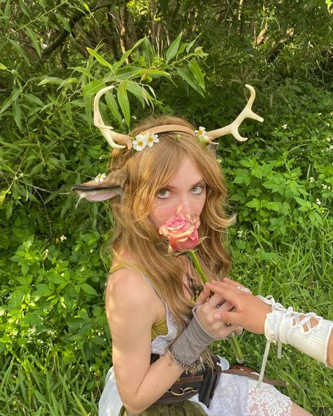 over the brook of the willows..₊˚✧𑁍.ೃ࿔*:･🦌🌲🪻🪷 #fairy #forestcore #fairycore #fairytale #fawncore #renfest #renfaire #fae Deer Fairy Costume, Fairy Renfaire Costume, Fawncore Outfit, Diy Fairytale Costume, Fairy Costume Outfit, Fairytale Costume Ideas, Forest Creature Costume, Forest Gremlin, Deer Person