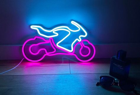 Tattoo Bar, Bike Wall Art, Art Moto, Neon Wall Decor, Motorbike Art, Sports Wall Decor, Bike Wall, Neon Sign Wall, Neon Wall Art