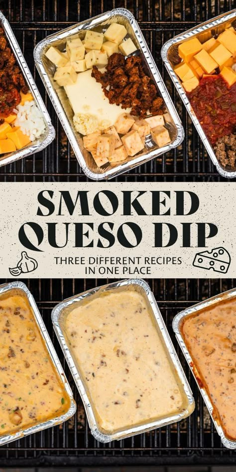 Feb 15, 2024 - Discover the ultimate guide to Smoked Queso Dip with three mouthwatering variations. Make your next gathering a cheesy, smoky success! Steak Bite Queso Dip, Cheese Dip In Smoker, Smoked Steak Queso Dip, Velveeta Smoked Queso Dip, Pitboss Appetizers, Smoked Meals For A Crowd, Queso On Grill, Smoked Nacho Dip, Smoked Queso With Chorizo