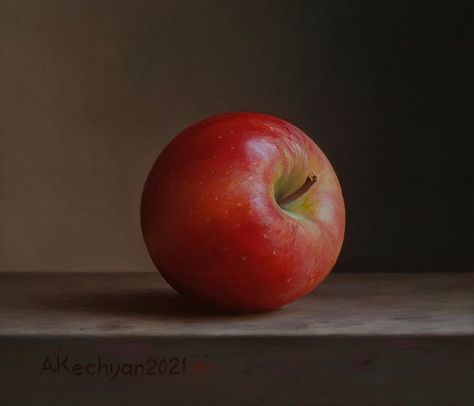 Albert Kechyan - Paintings for Sale | Artfinder Apple Reference Photo, References Objects, Apple Still Life, Oil Colour, Life Drawing Reference, Photo Elements, Apple Painting, Panel Board, Fruit Painting