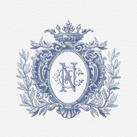 Two Letter Monogram, Wedding Dusty Blue, Name Design Art, Logo Monogramme, Crest Monogram, Letter Monogram, Monogram Wreath, Vintage Monogram, Laurel Wreath