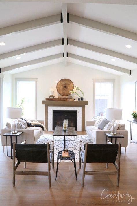 2019 UV Parade of Homes Recap Part 2 Room With Painted Ceiling, Painted Ceiling Beams, Ceiling Beams Living Room, Painted Beams, Painted Brick Exteriors, Beams Living Room, Building Inspiration, Home Building, Parade Of Homes