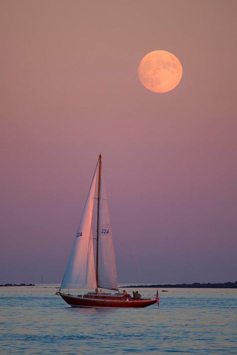 Sunset Sailboat by Larry Landolfi on 500px Sunset Sailboat, Image Zen, Navi A Vela, Moon Rising, Beautiful Moon, Jolie Photo, Alam Yang Indah, In The Ocean, Ponds