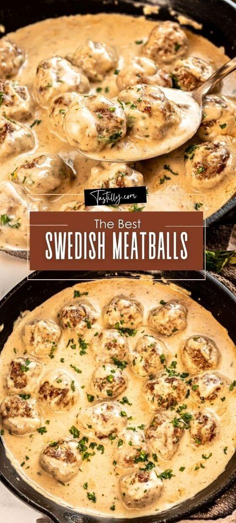 25-Minute Swedish Meatballs Recipe - Tastilly Swiss Meatballs Recipes Easy, Swedish Meatballs With Cream Of Mushroom, Swedish Meatballs With Frozen Meatballs, Sweetish Meatballs Recipe, Easy Swedish Meatball Sauce, Best Swedish Meatballs, Swedish Meatball Recipe, Easy Swedish Meatball Recipe, Frozen Meatball Recipes