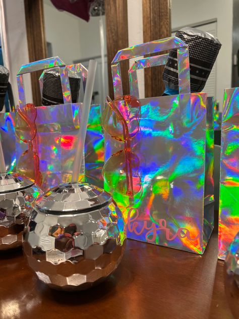 Disco Party Giveaways, Disco Gift Bags, Disco Party Bags, Iridescent Bachelorette Party, Iridescent Bachelorette, Disco Party Favors, Bachelorette Gift Bags, Iridescent Party, Mitzvah Themes