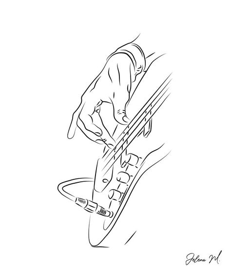 playing guitar Songs On Electric Guitar, Electric Guitar Drawing Sketches, Guitar Illustration Drawing, Playing Guitar Drawing, Electric Guitar Drawing, Guitar Line Art, Guitar Outline, Playing Electric Guitar, Creative Doodles