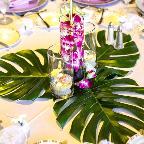 Bbq Birthday Party Decorations, Hawaiian Theme Party Decorations, Luau Centerpieces, Hawaiian Theme Party, Wedding Thank You Messages, Bbq Birthday Party, Artificial Palm Leaves, Luau Decorations, Luau Party Decorations