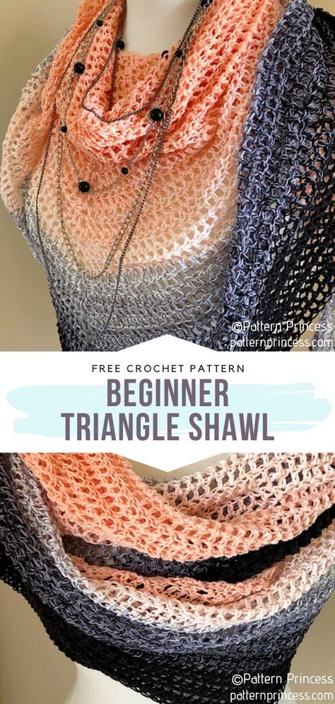 Pretty Triangle Shawls - Free Crochet Patterns Beginner Triangle Shawl Crochet, Beginner Crochet Wrap Pattern Free, Easy Crochet Triangle Shawl For Beginners, Free Triangle Shawl Crochet Pattern, Crochet Shawl Pattern Free One Skein, Crochet Shallow Triangle Shawl, Shawlette Crochet Pattern Free, Crochet Triangular Shawl, Crochet Triangular Shawl Pattern Free