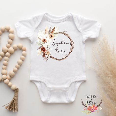 Custom Baby Girl Onsies, Bohemian Baby Clothes, Newborn Name Onesie, Personalized Fitted Onesie For Spring, Boho Onesie, Cute Onesie With Name Print As A Gift, Girl Onsies, Boho Floral Nursery, Personalized Onesie Girl