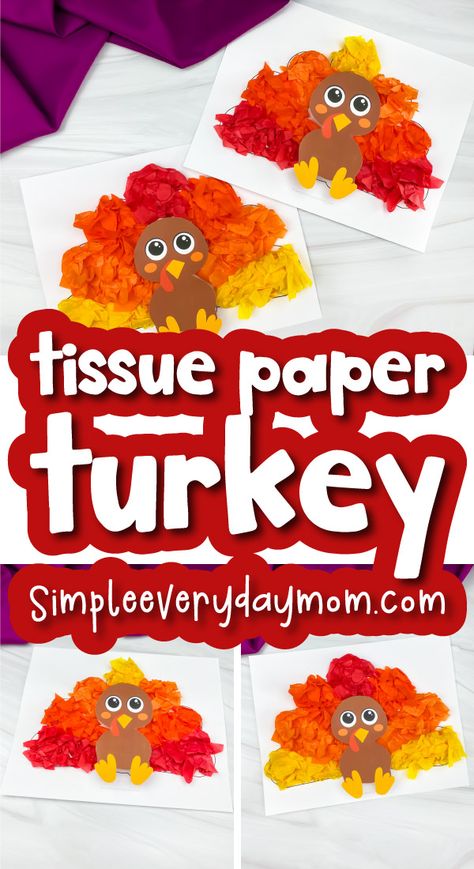 This tissue paper turkey craft is perfect for toddlers and preschoolers. It's an easy project that they can do themselves with little supervision. Give them a pile of tissue paper and glue - then let the creativity begin! This fun activity will get your kids in the mood for Thanksgiving! Download the printable template and make it this November. Tissue Paper Turkey, Turkey Crafts Preschool, Turkey Craft For Kids, Paper Turkey, Turkey Activity, Fun Thanksgiving Crafts, Thanksgiving Crafts Preschool, Easy Thanksgiving Crafts, November Crafts