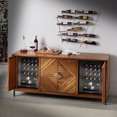 Wine Fridge Cabinet, Wine Credenza, Wine Furniture, Mango Wood Sideboard, Home Bar Rooms, Entrance Furniture, Living Room Console, Fridge Decor, Wine Refrigerator