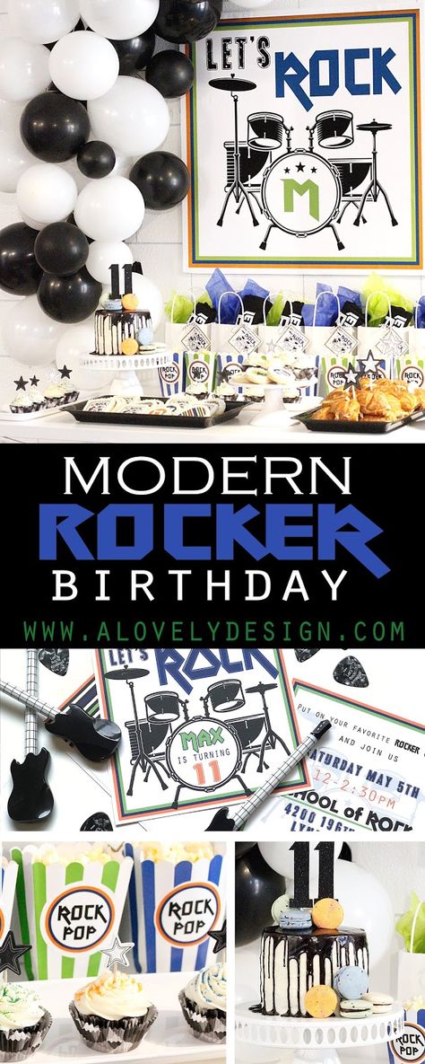 Modern Rocker Birthday Rocker Birthday Party, Drum Birthday Party, Rocker Party, Drum Birthday, Rockstar Party, Modern Rocker, Rock And Roll Birthday, Rockstar Birthday, Rockstar Birthday Party