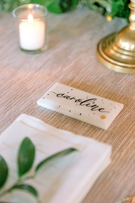 Marble Place Cards Tile Name Cards Wedding, Classic Wedding Centerpieces, Formal Wedding Ideas, Personalized Chocolate Bars, Deckled Edge Paper, Intimate Outdoor Wedding, Ballroom Reception, Watercolor Monogram, Champagne Tower