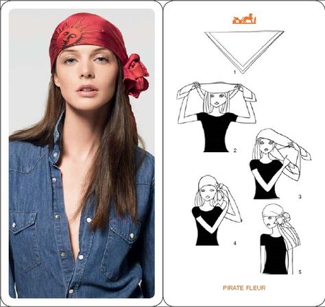 Hermes - How To Fold and Tie a Scarf Diy Pirate Costume For Women, Diy Pirate Costume For Kids, Homemade Pirate Costumes, Diy Fantasia, Pirate Costume Kids, Diy Pirate, Pirate Costume Diy, Pirate Bandana, Female Pirate Costume