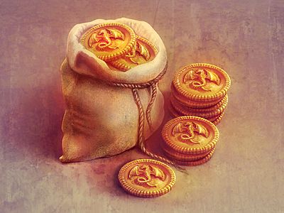 Cc #illustration #design #inspiration Bag Of Gold, D D Items, Heroic Fantasy, Coin Art, Money Pouch, Fantasy Props, Game Icon, 판타지 아트, Dnd Characters