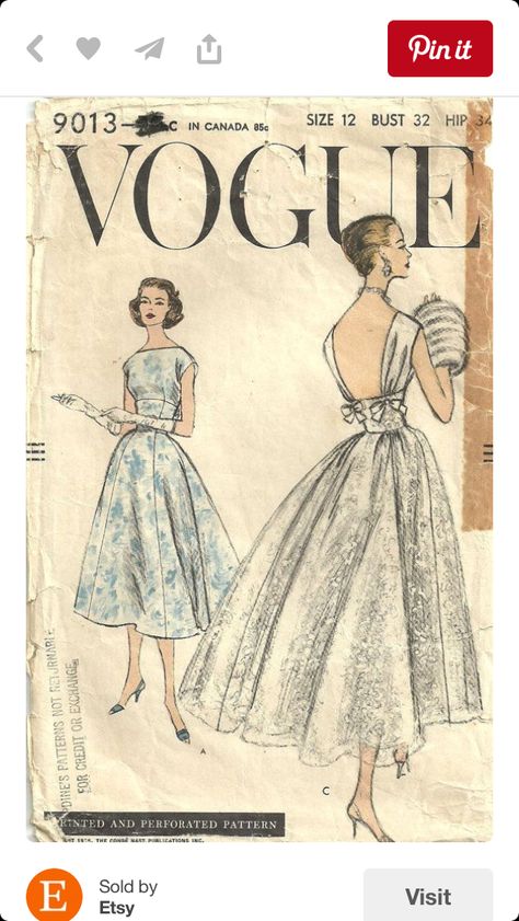 50s Couture, Vintage Clothes Patterns, Vintage Vogue Patterns, Patron Vintage, Womens Clothing Patterns, Gown Pattern, Vintage Dress Patterns, Vogue Patterns, Fashion Catalogue