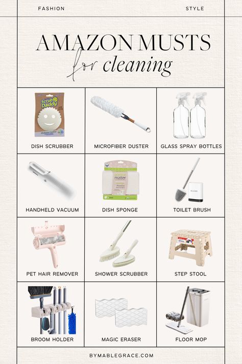 Amazon Cleaning Must-Haves Amazon Household Must Haves, House Cleaning Essentials, Home Things To Buy, Clean Girl Amazon Must Haves, Amazon Cleaning Must Haves, Cleaning Supplies For First Apartment, Amazon House Must Haves, First Apartment Cleaning Supplies List, Basic Cleaning Supplies List