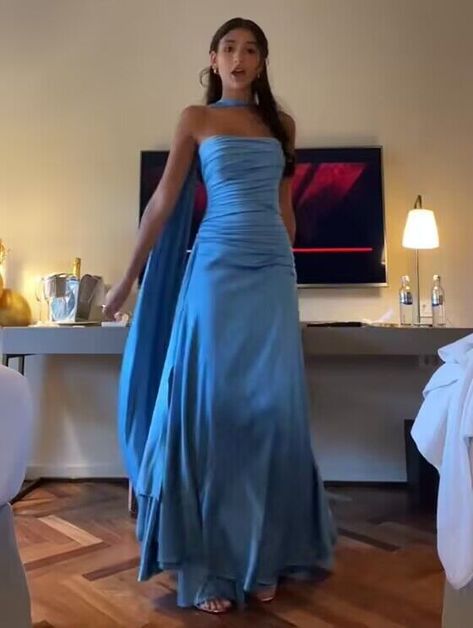 Blue Satin Prom Dress, Satin Long Prom Dress, Blue Prom Dress, Satin Evening Dresses, Blue Evening Dresses, Prom Dress Inspiration, Pretty Prom Dresses, Formal Party Dress, Satin Prom Dress