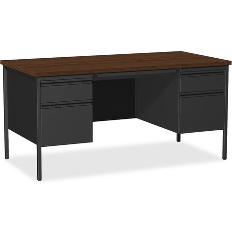 Lorell Fortress Double Pedestal Executive Desk | Wayfair Desk With File Drawer, Desk Solutions, Box File, Desk Styling, Desk Black, Pedestal Desk, Work Station Desk, Black Desk, Executive Desk