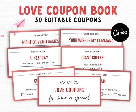 Romantic Gestures, Couple Coupons, Romantic Gestures For Him, Coupons D'amour, Printable Coupon Book, Student Planner Printable, Couples Coupons, Valentine's Day Games, Love Coupons