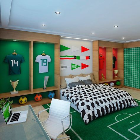 Kids Soccer Room Ideas, Boys Soccer Themed Bedroom, Soccer Room Ideas For Boys Teen Bedroom, Teen Soccer Bedroom, Boys Soccer Bedroom Ideas, Soccer Room Ideas For Boys, Football Room Ideas, Soccer Bedroom Ideas, Soccer Kids Room