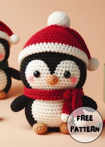 Crochet Christmas Penguin Amigurumi Idea Free Christmas Patterns Crochet, Crochet Patterns Penguin, Crochet Christmas Penguin Pattern Free, Christmas Crochet Arigumi, Things To Crochet Christmas, Knitting Patterns Toys Free, Penguin Pattern Crochet, Christmas Decorations Crochet Free, Free Crochet Pattern Penguin