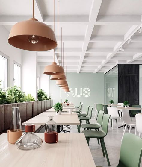 Green Office Decor, Green Office, Office Space Design, Interior Design Per La Casa, Green Ideas, Design Del Prodotto, Cafe Interior Design, Restaurant Interior Design, Commercial Interior Design