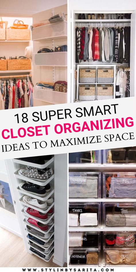 18 PRACTICAL AND CUTE CLOSET ORGANIZATION IDEAS - Stylin by Sarita Closet Ideas For Purses, Spare Room Closet Organization, Lower Closet Storage, Bra Storage In Closet, Organize Toiletries Closet, Stackable Drawers In Closet, How To Organize Tshirts On A Shelf, Step In Closet Organization, Master Closet Shelf Organization