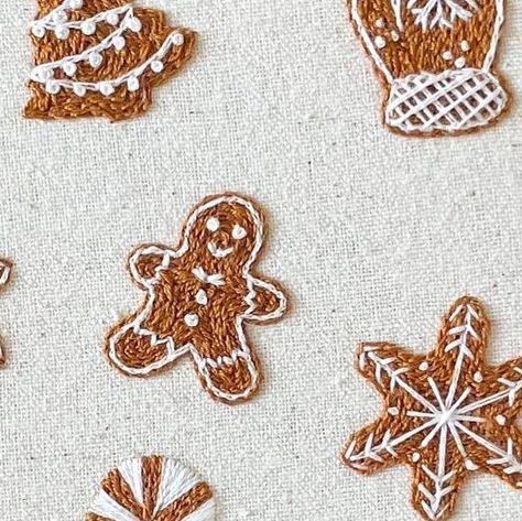 Holly on Instagram: "Gingerbread cookie embroidery goodness 🍪👩🏼‍🍳🎄 on sale now!" Embroidered Gingerbread Men, Birthday Cake Embroidery, Gingerbread Man Embroidery, Gingerbread House Embroidery, Cookie Embroidery, Embroidery Cookies, Gingerbread Embroidery, Holly Embroidery, Xmas Embroidery