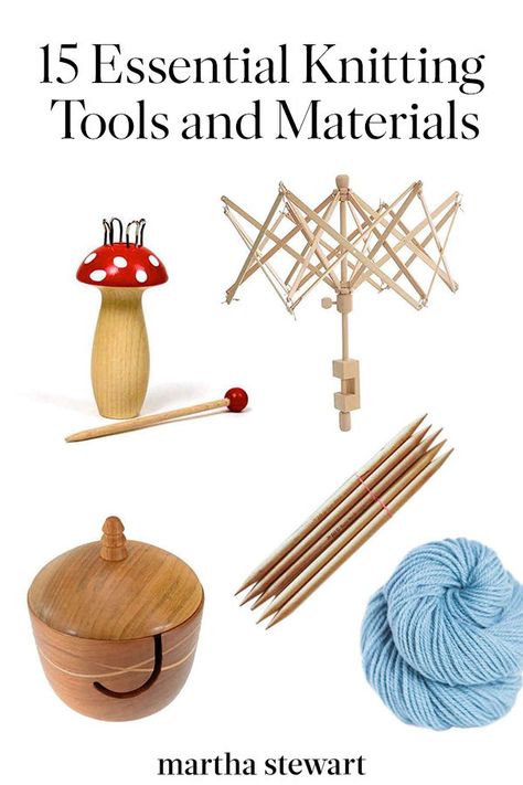 15 Essential Knitting Tools and Materials | There's a wide selection of yarn, needles, gauges, and other supplies to start your knitting basket. Here are all of the odds and ends you'll need to knit and purl.  #knitting #knittingtools #marthastewart Knitting Tools For Beginners, Knitting Accessories Tools, Crochet Knitting & Tools, Purl Knitting, Knitting Tools Accessories, Knit Stitches For Beginners, Knitting Basket, Knitting Quotes, Shawl Knitting