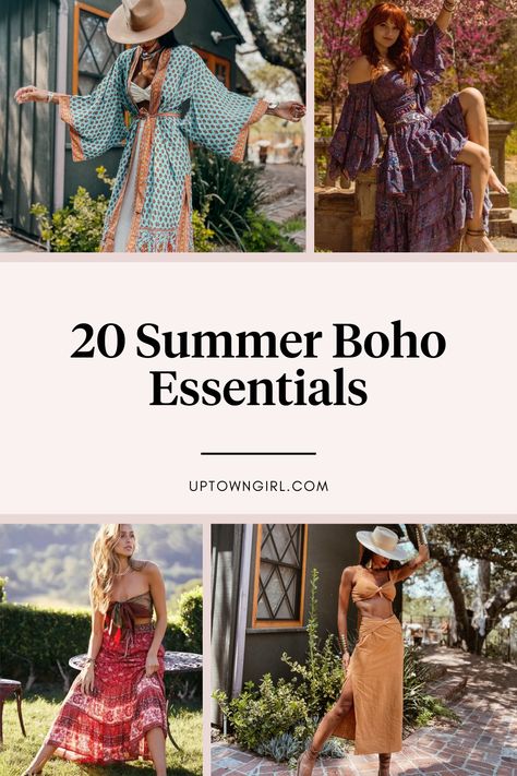 Summer is the perfect time to unleash your inner bohemian goddess, and we've got you covered with these 20 must-have pieces for the ultimate boho-chic style. From flowy maxi dresses to breezy tops and colorful maxi skirts, these essentials will have you feeling breezy and beautiful all season long. Embrace your free-spirited side and add these staples to your wardrobe for a standout summer style. Boho Outfits Chic, How To Dress Boho, Boho Chic Outfits Summer, Boho Essentials, Summer Knit Tops, Boho Inspo, Floral Prom Dresses, Boho Summer Outfits, Boho Fashion Summer