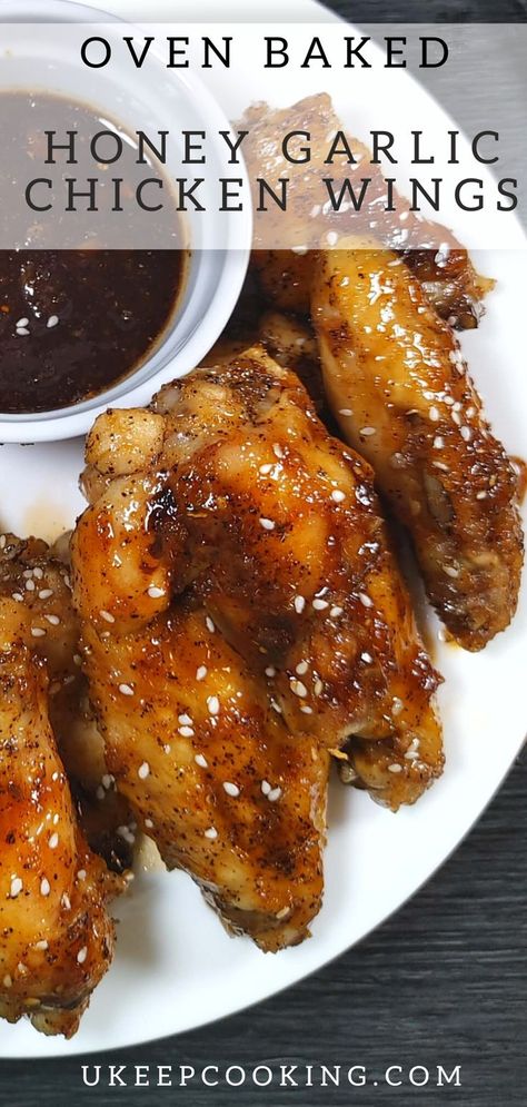 Honey Garlic Glazed Chicken, Garlic Glazed Chicken, Sticky Honey Garlic Chicken, Wings Recipe Oven, Chicken Wings Recipe Oven, Baked Garlic Chicken, Garlic Chicken Wings Recipe, Honey Garlic Wings, Baked Honey Garlic Chicken