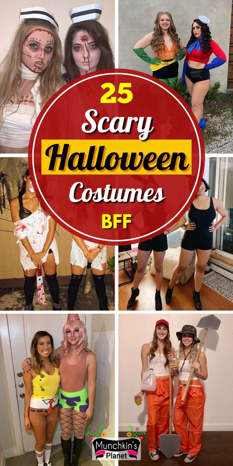 Halloween Costumes BFF Ideas Duo Scary Twin Costumes, Halloween Costumes Matching Bff Scary, Scary Friend Halloween Costumes, Costume Ideas For 2 Friends Scary, Evil Twin Halloween Costume, Scary Twin Halloween Costumes, Best Friend Scary Halloween Costumes, Scary Duo Halloween Costumes Bff, Best Friend Halloween Costumes Scary