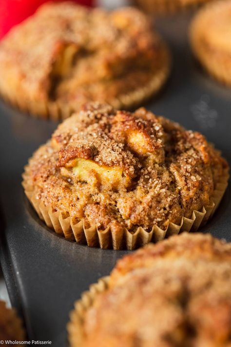 Apple Cinnamon Muffins with Applesauce - Wholesome Patisserie Breakfast Apple Muffins, Homemade Apple Cinnamon Muffins, Apple Muffins With Applesauce, Apple Puree Muffins, Muffin With Applesauce, Cinnamon Applesauce Muffins, Apple Sauce Muffins, Applesauce Recipes Canning, Muffins With Applesauce