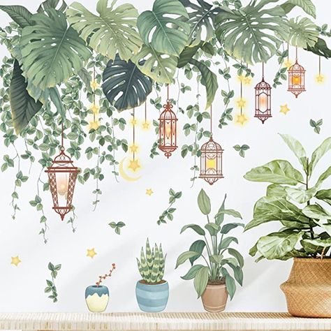 Adhesive Wall Art, Plants Wall, Wall Stickers Living Room, Pvc Wall, Wallpaper Decor, Mural Wall Art, Wallpaper Wall, Boho Home, Sticker Wall Art