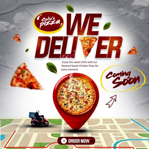 Fast Food Ads Design, Pizza Poster Creative, Creative Pizza Ads, Pizza Ads Advertising Creative, Pizza Creative Post, Pizza Poster Design Ideas, Pizza Creative Ads, Pizza Social Media Design, Pizza Flyer Design