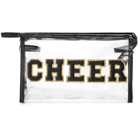 PRICES MAY VARY. Black Cheerleader Style: Elevate your cheerleading game with our vibrant black bordered CHEER cosmetic bag, featuring bold black "CHEER" lettering accented with shimmering gold glitter. This bag exudes the dynamic spirit and energy of cheerleading, adding a pop of enthusiasm to your ensemble. Sturdy PVC Construction: Crafted from sturdy PVC plastic, our CHEER letter cosmetic pouch is designed to withstand the rigors of cheerleading practice and travel. Splash-proof, stain-resist Cheerleader Coach Gifts Ideas, Cheer Bag Accessories, Cheer Comp Gift Ideas, Cheer Party Favors, Cheer Comp Gifts, Cheer Coach Gift Ideas, Cheerleader Gifts For Team, Cheer Gifts For Team Goody Bags, Cheer Gifts For Team