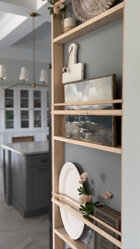 || Laura || DIY AND HOME DESIGN | If you have an empty space in your kitchen, like the side of your fridge cabinet, why not make it more functional with a plate rack?! This… | Instagram Spice Rack Side Of Cabinet, Organisation, Side Of Fridge Shelf, Shelf For Side Of Fridge, Decorating Side Of Fridge, Shelves Side Of Fridge, Shelves On Side Of Fridge, Shelving On Side Of Kitchen Cabinet, Shelf On Side Of Fridge