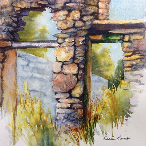 Watercolor Stone Wall, Library Forest, Crafts Corner, Beginning Watercolor, Watercolor Barns, Stone Fence, Watercolor Landscapes, Dry Stone Wall, Art Resources